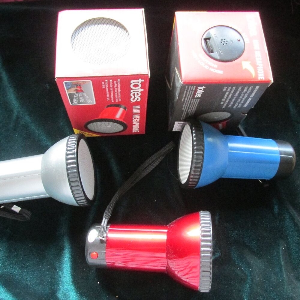 Totes Mini Megaphones 2 Red, 1 Blue, & 1 Silver -